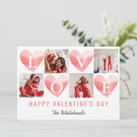Watercolor Hart Liefde Foto Collage Valentijn Feestdagenkaart (Staand voorkant)