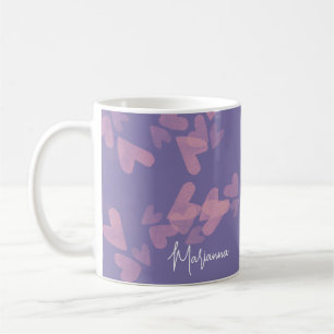 Watercolor Hart Stempels Roze Script Naam Paars Koffiemok