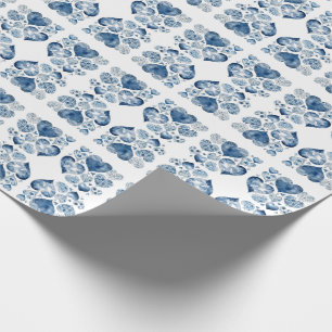 Watercolor Harten Delft Blauwe Bloemen Cadeaupapier