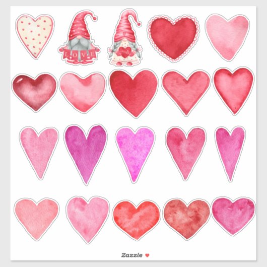 Watercolor Harten en Twee Kabouters Sticker (Vel)