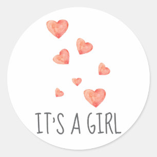 Watercolor Harten Het Is Een Meisje Baby Sticker