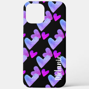 Watercolor Harten Paars Roze Krachtige Monogram Case-Mate iPhone Case