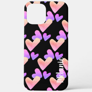 Watercolor Harten Paars Roze Krachtige Monogram  Case-Mate iPhone Case