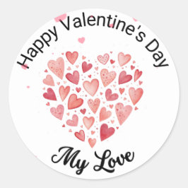 Watercolor Harten "Prettige Valentijnsdag Mijn Lie Ronde Sticker