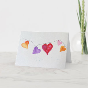 Watercolor Hartjes aan een Lint Vouwkaart Feestdagen Kaart