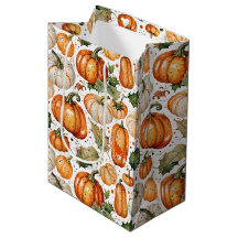 Watercolor Harvest Pumpkin and Autumn Leaf Pattern