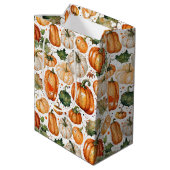 Watercolor Harvest Pumpkin and Autumn Leaf Pattern Medium Cadeauzakje (Achterkant Gekanteld)