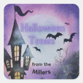 Watercolor Haunted House Halloween Treat Bag Vierkante Sticker (Voorkant)