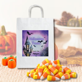 Watercolor Haunted House Halloween Treat Bag Vierkante Sticker
