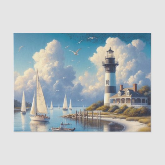 Watercolor Haven Town Vuurtoren Tissuepapier (Voorkant)