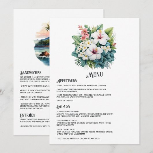 Watercolor Hawaï Destillatie Bruiloft Menu (Voorkant / Achterkant)