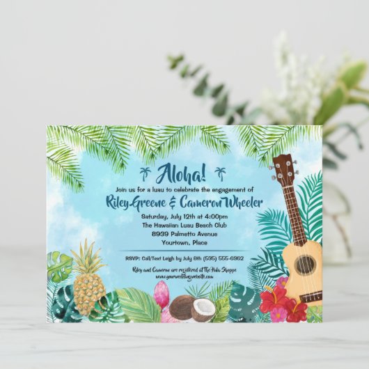 Watercolor Hawaïaans Luau Feestje Kaart (Staand voorkant)