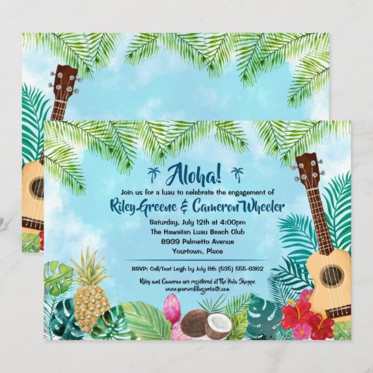 Watercolor Hawaïaans Luau Feestje Kaart (Voorkant / Achterkant)