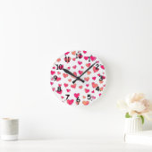 Watercolor Heart Pattern Art Ronde Klok (Huis)