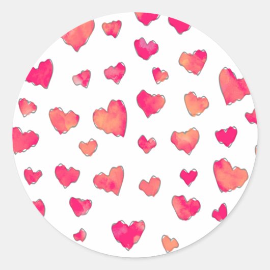Watercolor Heart Pattern Art Ronde Sticker (Voorkant)
