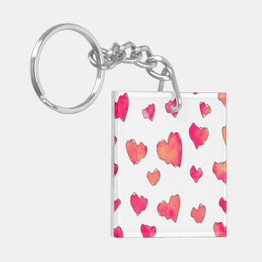 Watercolor Heart Pattern Art Sleutelhanger (Voorkant Links)