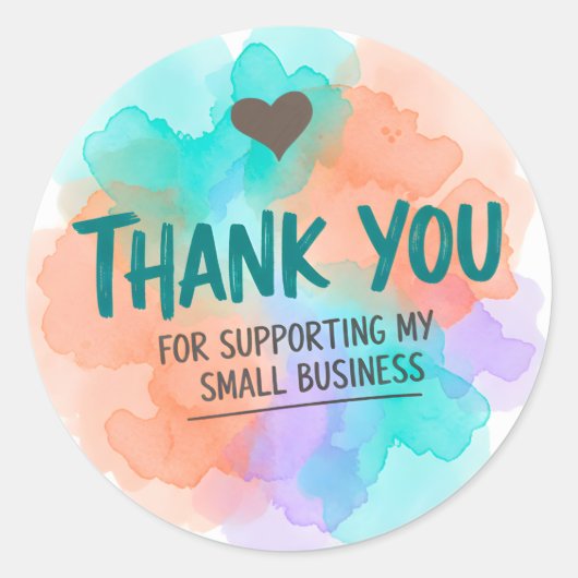 Watercolor Heart Thank You Business Sticker (Voorkant)