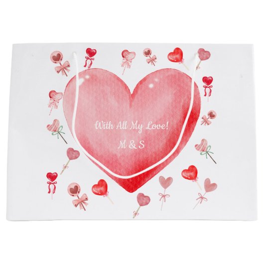 Watercolor Heart Valentine Gift Bag Groot Cadeauzakje (Voorkant)