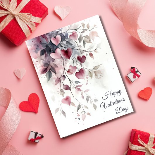 Watercolor Hearts and Flowers Valentine's Greeting Kaart