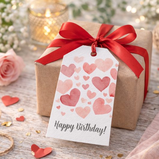 Watercolor Hearts Birthday Cadeaulabel