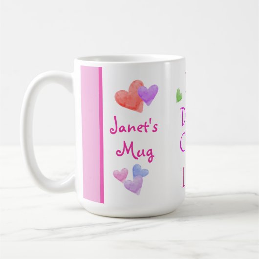 Watercolor Hearts EAT Drink Coffee LOVE Koffiemok (Links)