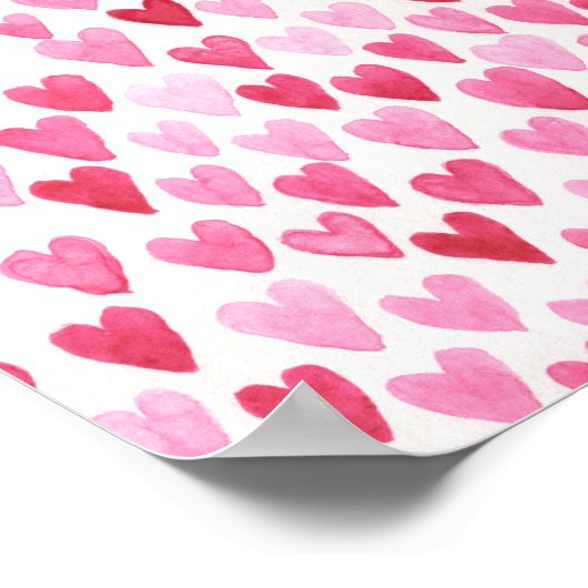 Watercolor Hearts - Pink Poster (Hoek)
