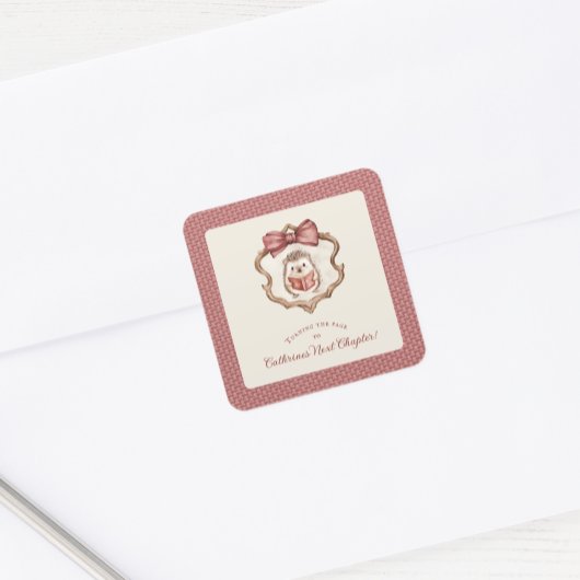 Watercolor Hedgehog Reading Book Baby Shower  Vierkante Sticker