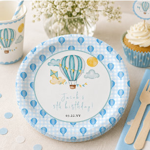 Watercolor Heet Luchtballon Kind 5e Verjaardagsfee Papieren Bordje