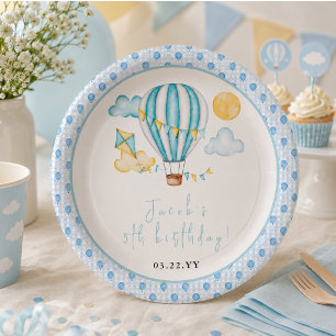 Watercolor Heet Luchtballon Kind 5e Verjaardagsfee Papieren Bordje