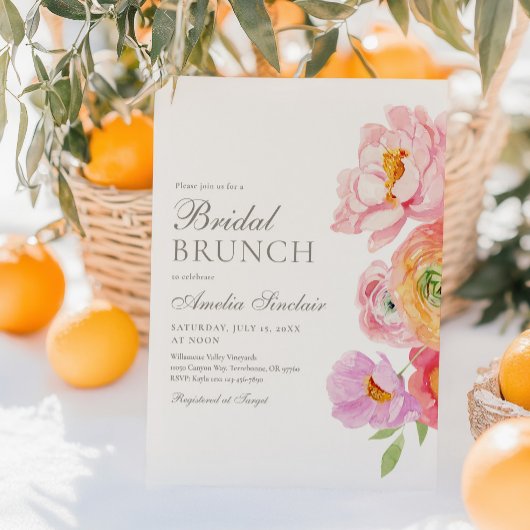 Watercolor helder bloem bruids brunch uitnodiging