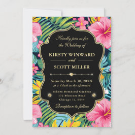 Watercolor Helder Tropisch Preppy Bloemen Bruiloft Kaart