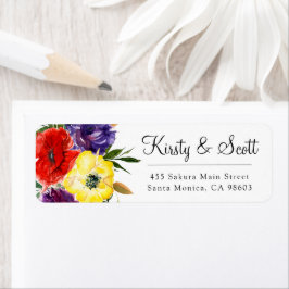 Watercolor heldere zomer bloemen trouwadres etiket