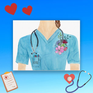 Watercolor Heldhaftige Verpleegster Briefkaart