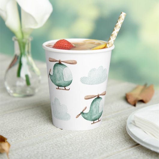 Watercolor Helicopter | Baby Shower or Birthday Papieren Bekers (Insitu)