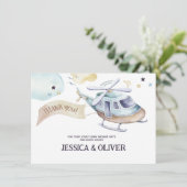 Watercolor Helikopter Feest in Blauw Dankkaart Kaart (Staand voorkant)