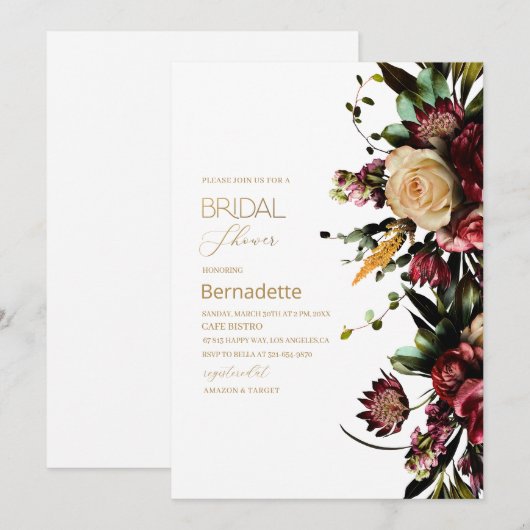 Watercolor Helle tapijt bloemen gouden Uitnodiging (Voorkant / Achterkant)