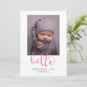 Watercolor Hello Roze Script  Foto Collage Baby  Aankondiging (Staand voorkant)
