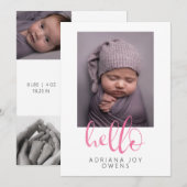 Watercolor Hello Roze Script  Foto Collage Baby  Aankondiging (Voorkant / Achterkant)
