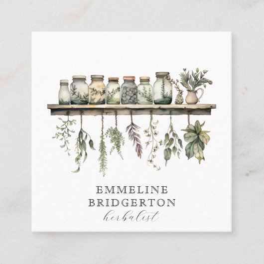 Watercolor Herbalist Apothecary Vierkante Visitekaartje (Voorkant)