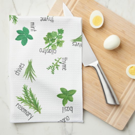 Watercolor Herbs Kitchen Hand Towel Theedoek (Quarter Fold)
