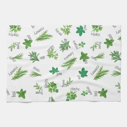 Watercolor Herbs Kitchen Hand Towel Theedoek (Horizontaal)