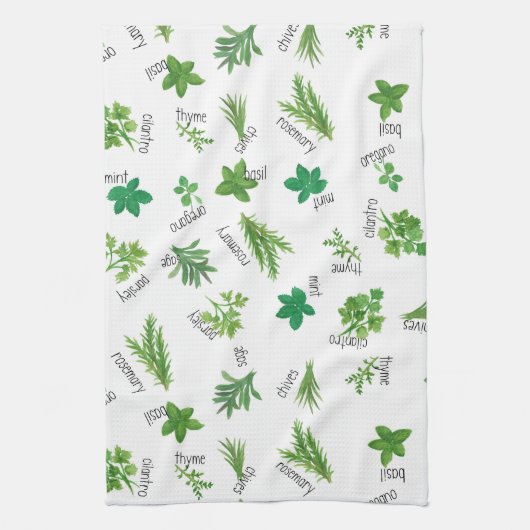 Watercolor Herbs Kitchen Hand Towel Theedoek (Verticaal)