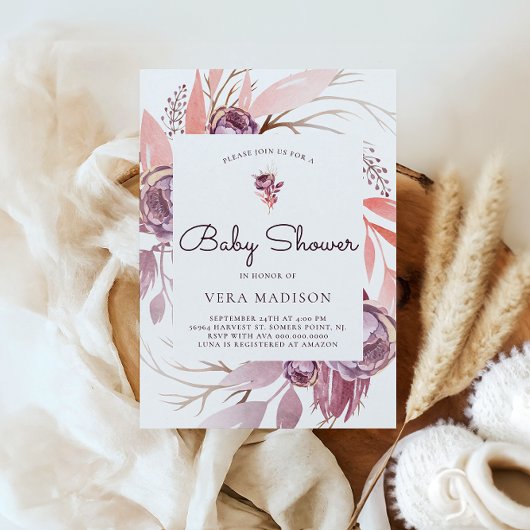 Watercolor Herfst Bloemen Baby Shower Kaart