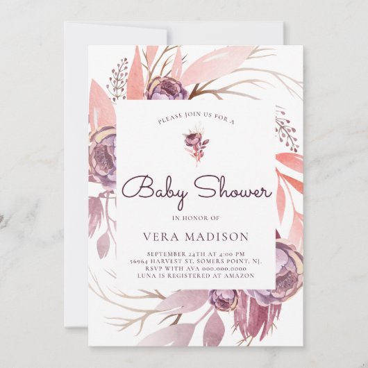 Watercolor Herfst Bloemen Baby Shower Kaart (Voorkant)