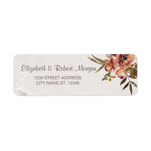 Watercolor Herfst Bloemen Bruiloft Etiket (Voorkant)
