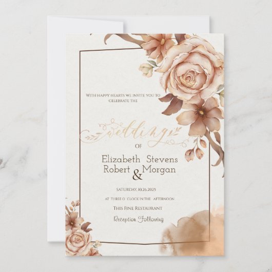 Watercolor Herfst Bloemen Frame Bruiloft  Kaart (Voorkant)