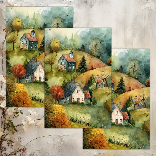 WATERCOLOR HERFST BOERERIJ DECOUPAGE VELLIJN PAPIE TISSUEPAPIER