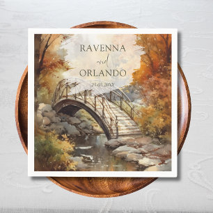 Watercolor Herfst Bos Brug Bruiloft Servet