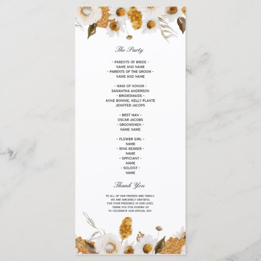 Watercolor Herfst Geel & Wit Bloemenframe Menu (Achterkant)