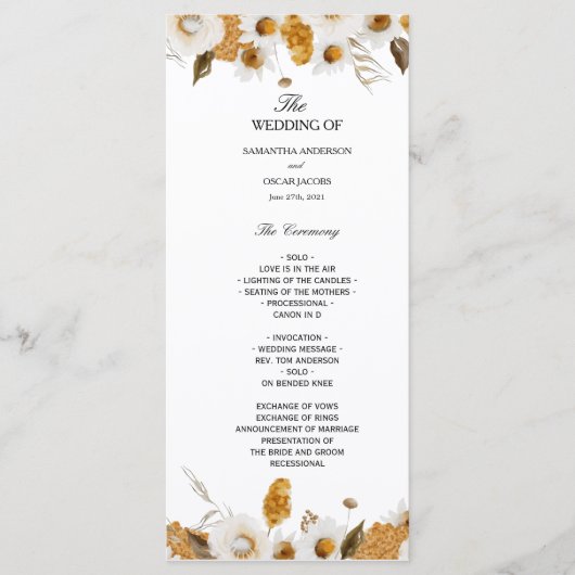 Watercolor Herfst Geel & Wit Bloemenframe Menu (Voorkant)